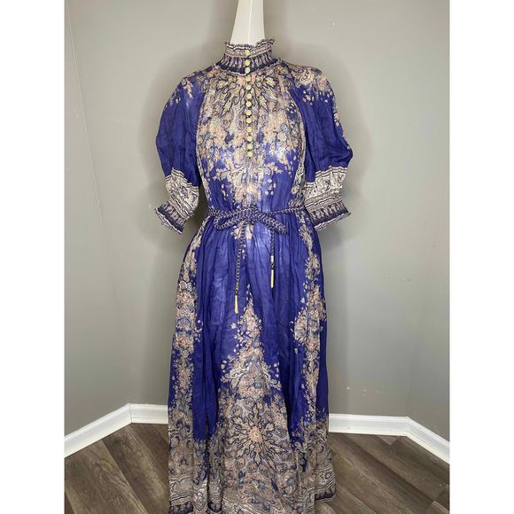 Zimmermann Blue and Gold Maxi Dress - Picture 6 of 11